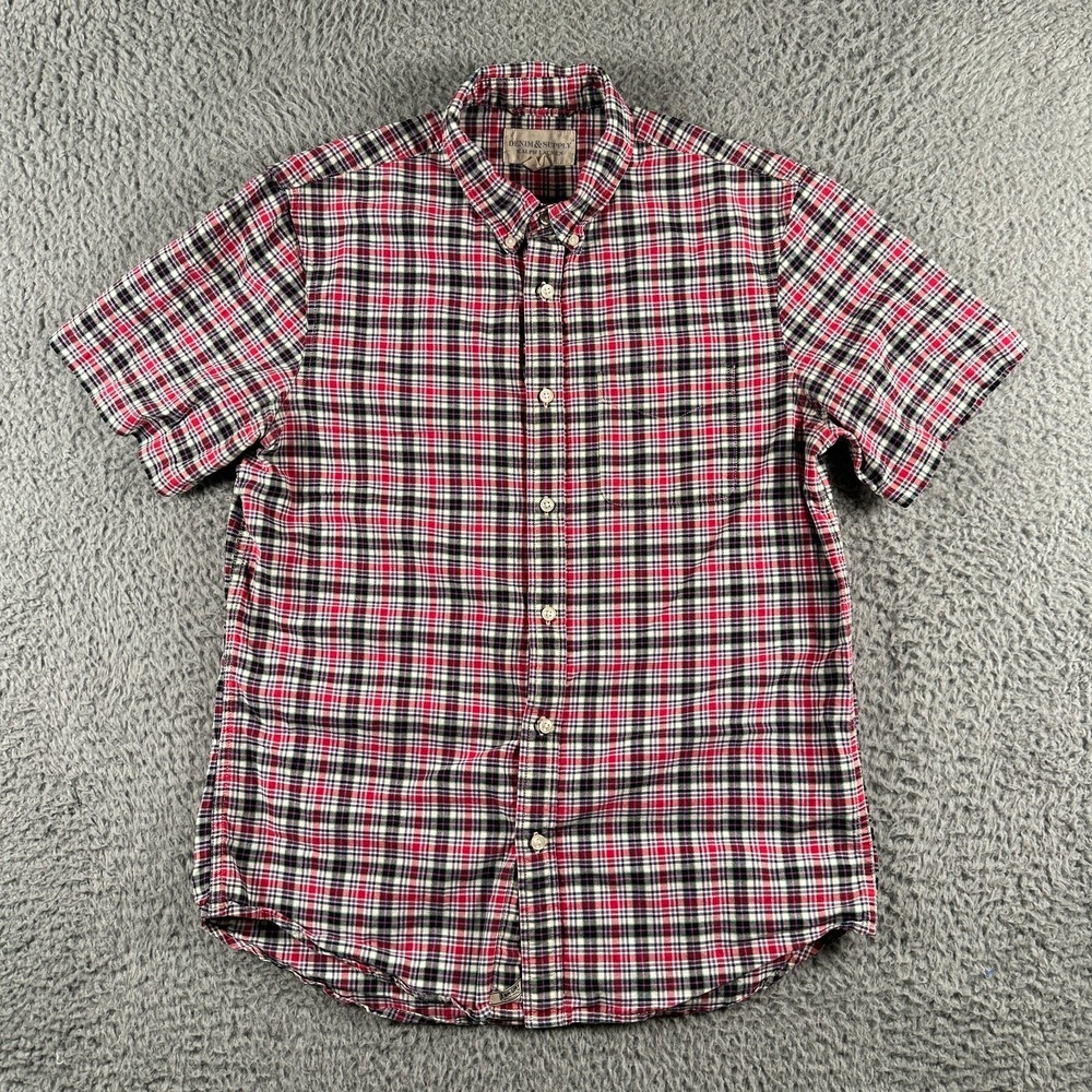 Denim & Supply Shirt Men's M Red White Blue Plaid Knit Button Up‎ Short Sleeve